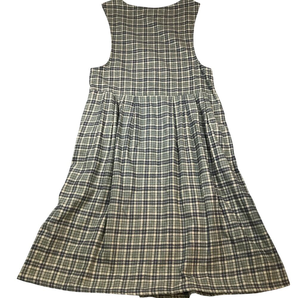 VTG Woolrich Women's XL Pinafore Dress Jumper Green Plaid Cotton Button Front D2 - Picture 6 of 9